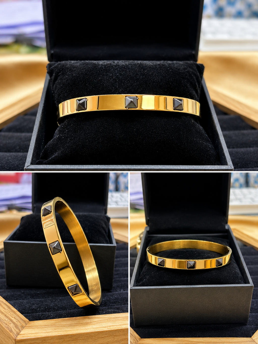 Minimalist gold-plated cuff men,s bracelet (kada)