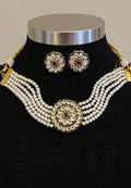 Polki flower shape choker with big pearl strands