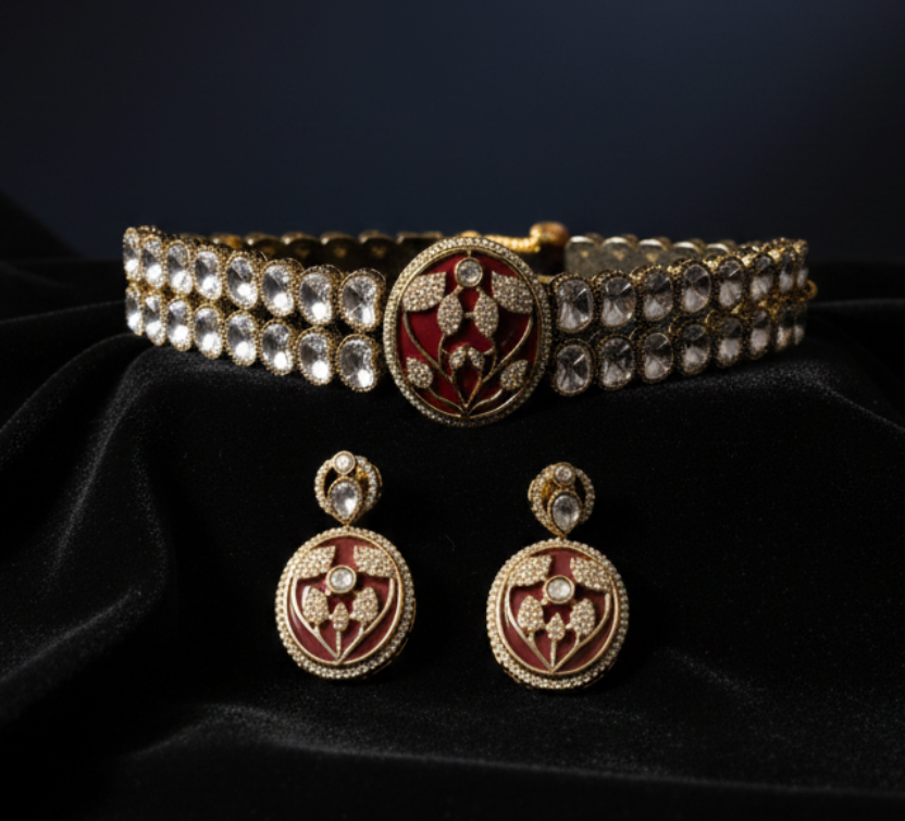 Kundan choker necklace with AD work on stone