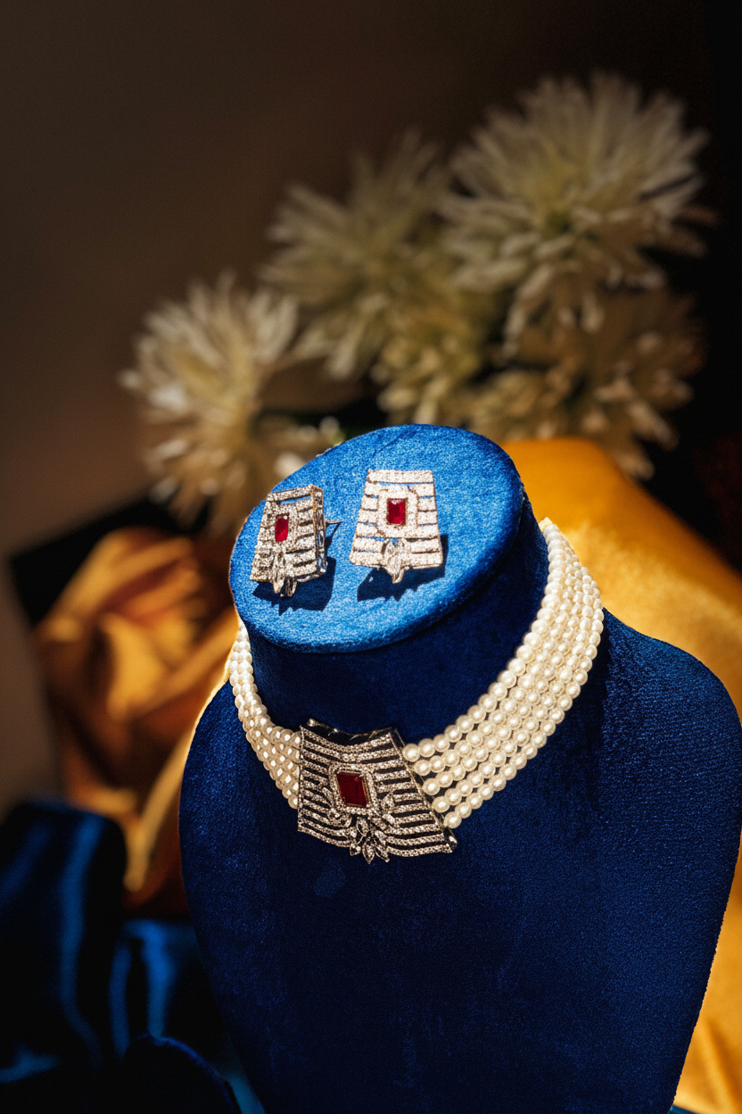 AD choker with 5 pearl strands