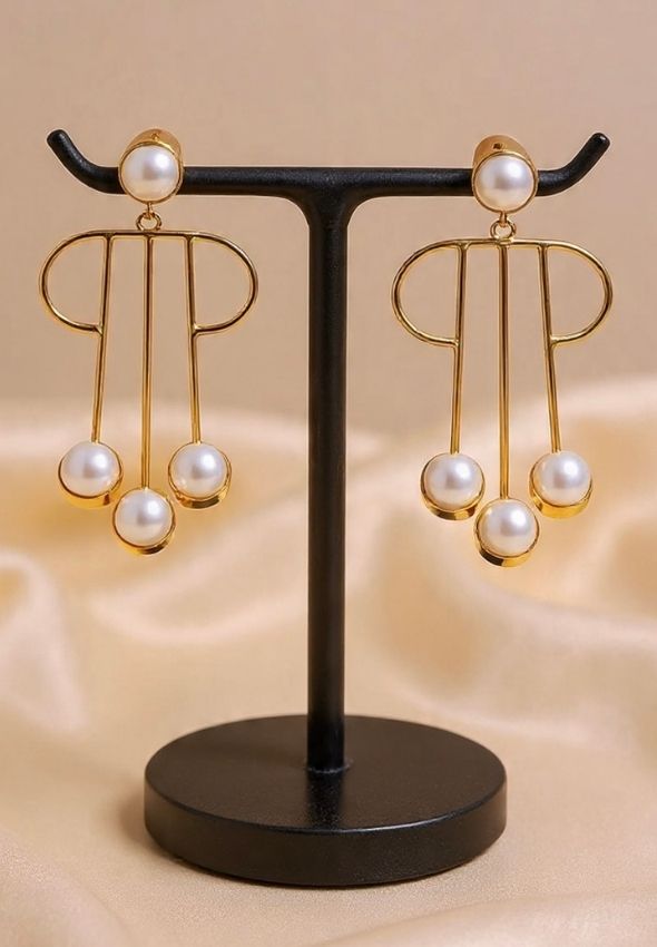 Modern pearl drop brass earring