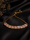 Elegant gold-plated pink baguette crystal drawstring bracelet