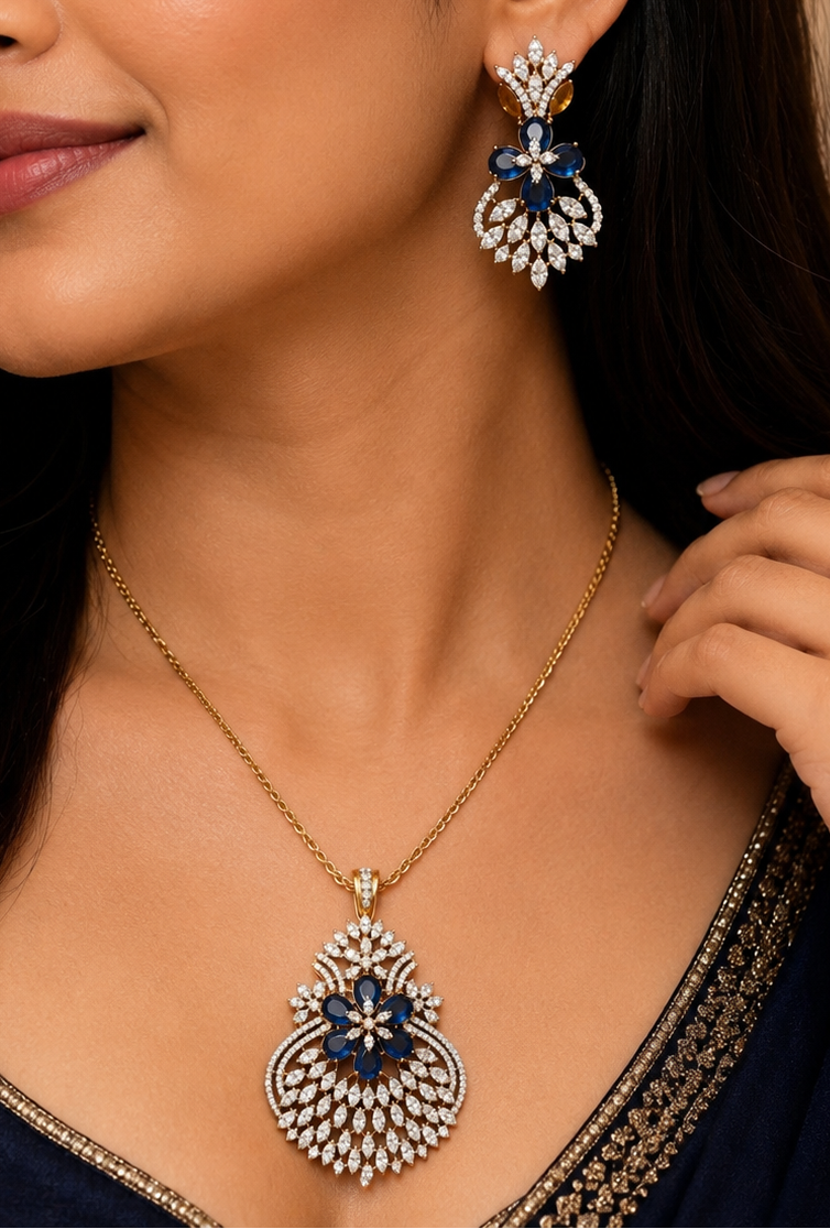 Gold-Plated American Diamond Pendant Set