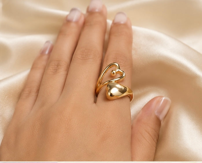 Golden Duo Heart Adjustable Ring