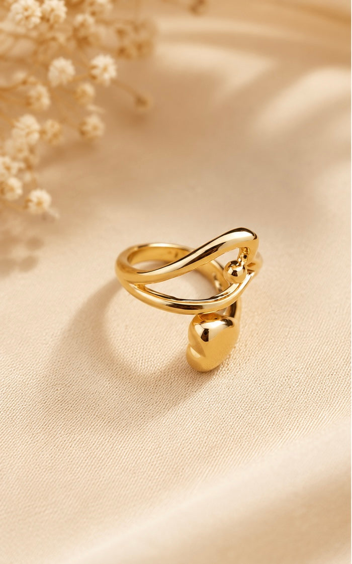 Golden Duo Heart Adjustable Ring