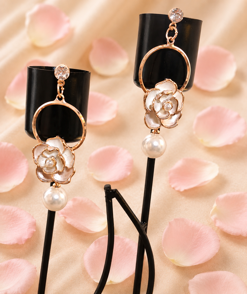 Elysian Rose Pearl Drop Earrings