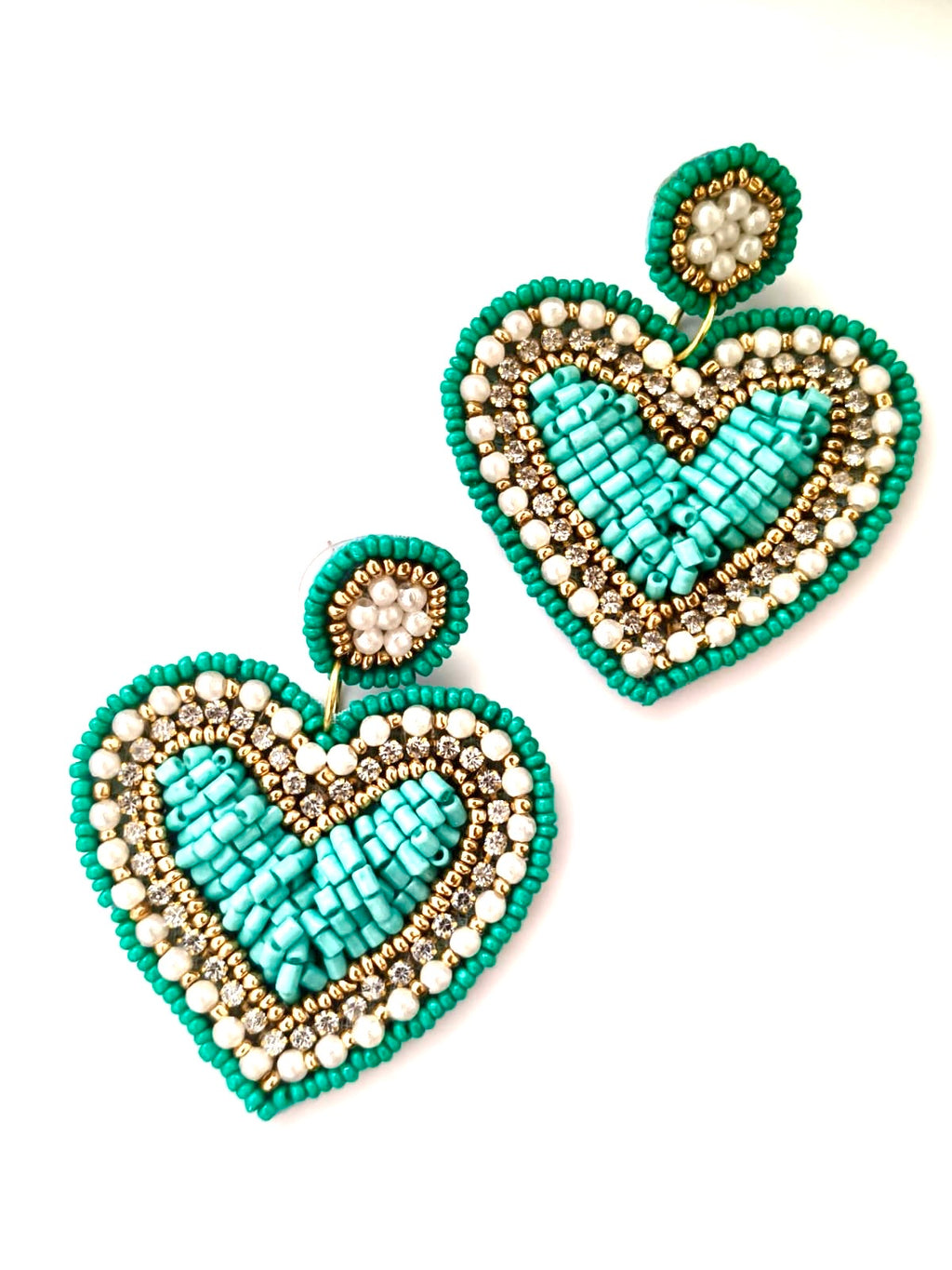 Handmade Beaded Heart Statement Earrings