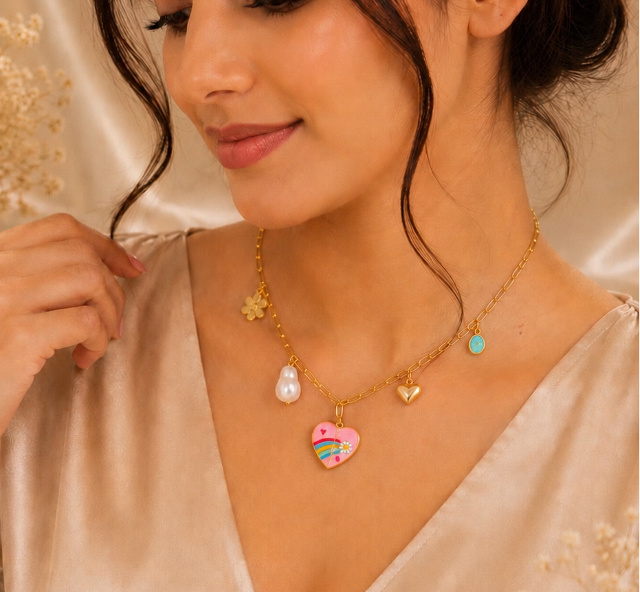 Whimsical Retro Charm & Baroque Pearl Statement Necklace