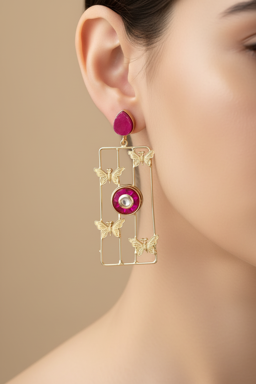 Contemporary Geometric Butterfly Dangler Earrings