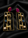 Vintage Indo-Modern Deer & Evil Eye Statement Earrings