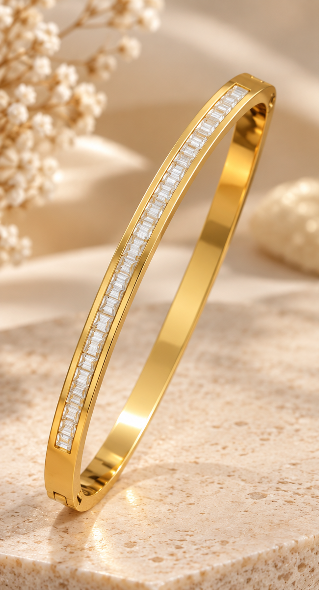 18K Gold Plated Baguette Crystal Bangle