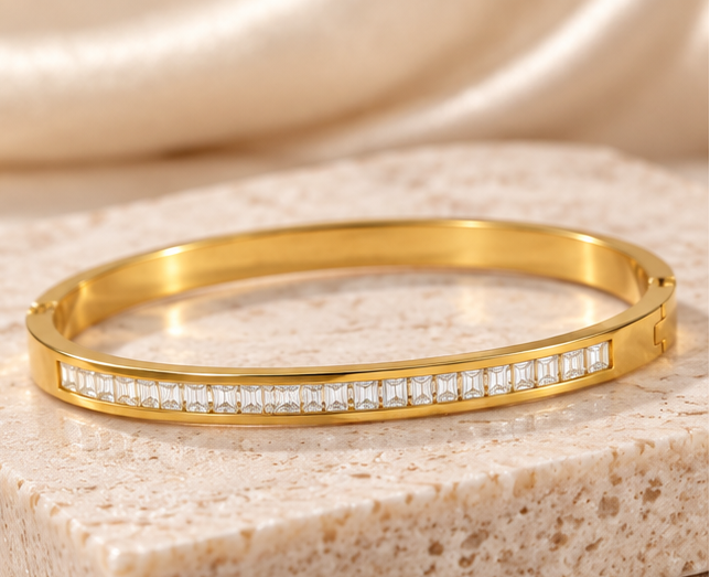 18K Gold Plated Baguette Crystal Bangle