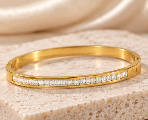 18K Gold Plated Baguette Crystal Bangle