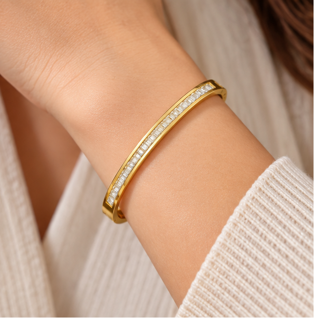 18K Gold Plated Baguette Crystal Bangle