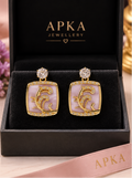 Korean-inspired baby-pink square drop earrings