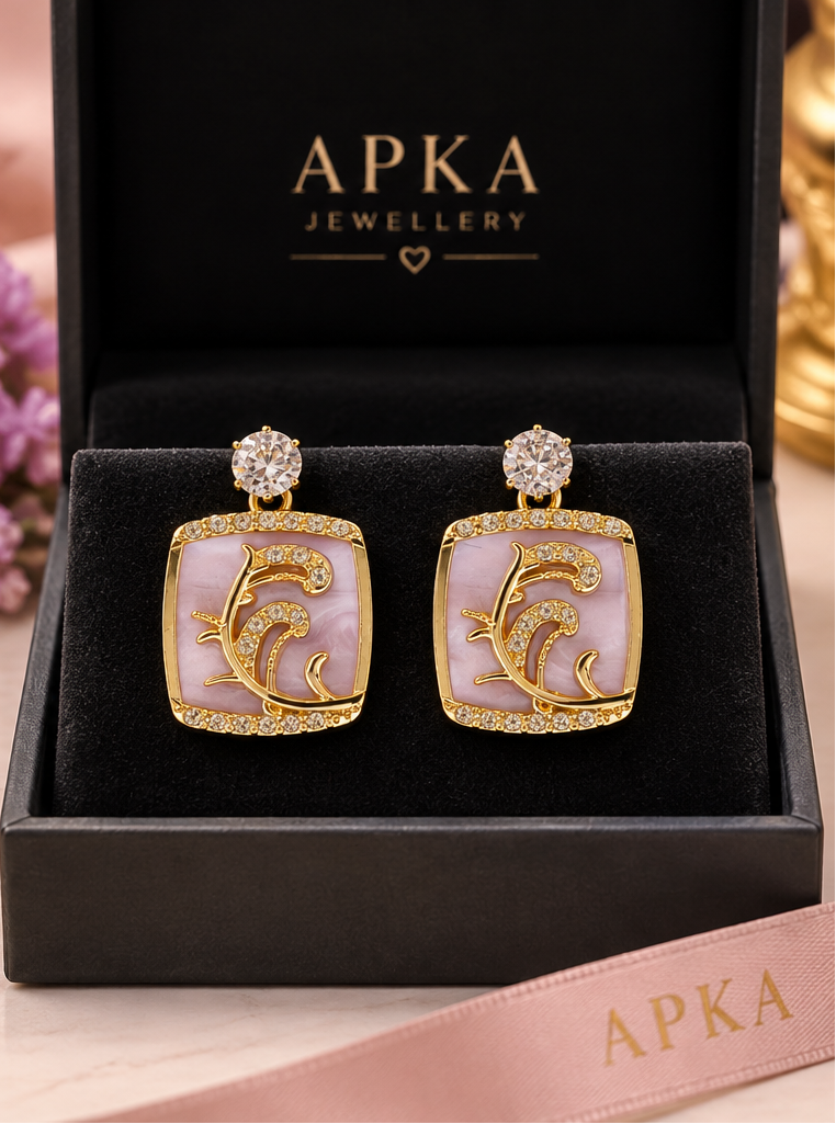 Korean-inspired light purple square drop earrings