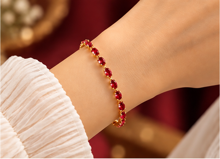 18K gold-plated ruby tennis bracelet