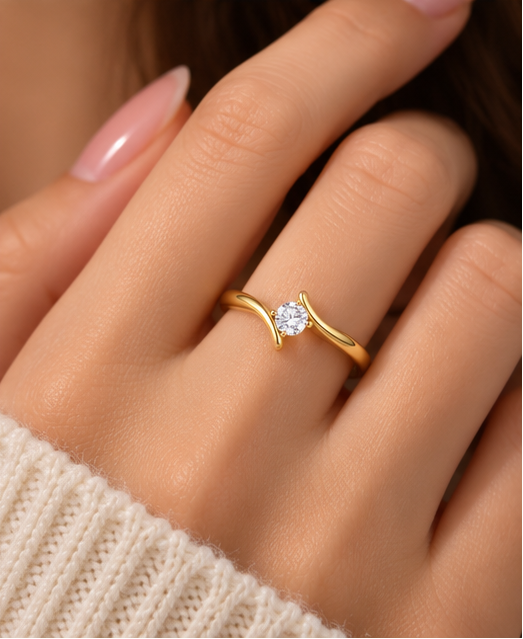 Fluid Bypass Solitaire Ring