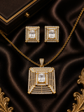 Gold-Plated All-White American Diamond Pendant Set