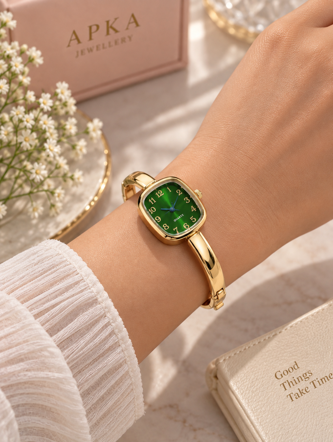Vintage-style stainless steel women's bangle jewelry watch