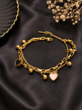 Reversable Heart Charms Gold Plated Layered Chain Bracelet