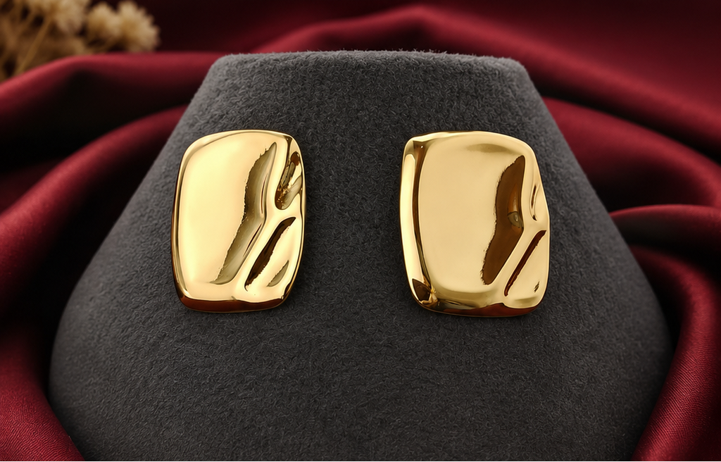 Women's chunky gold irregular molten square stud earrings