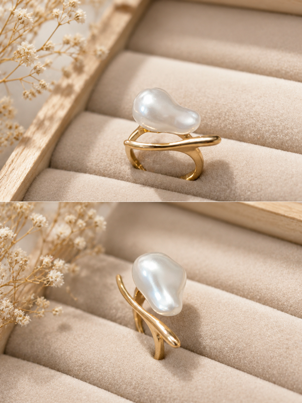 Baroque pearl abstract cocktail ring