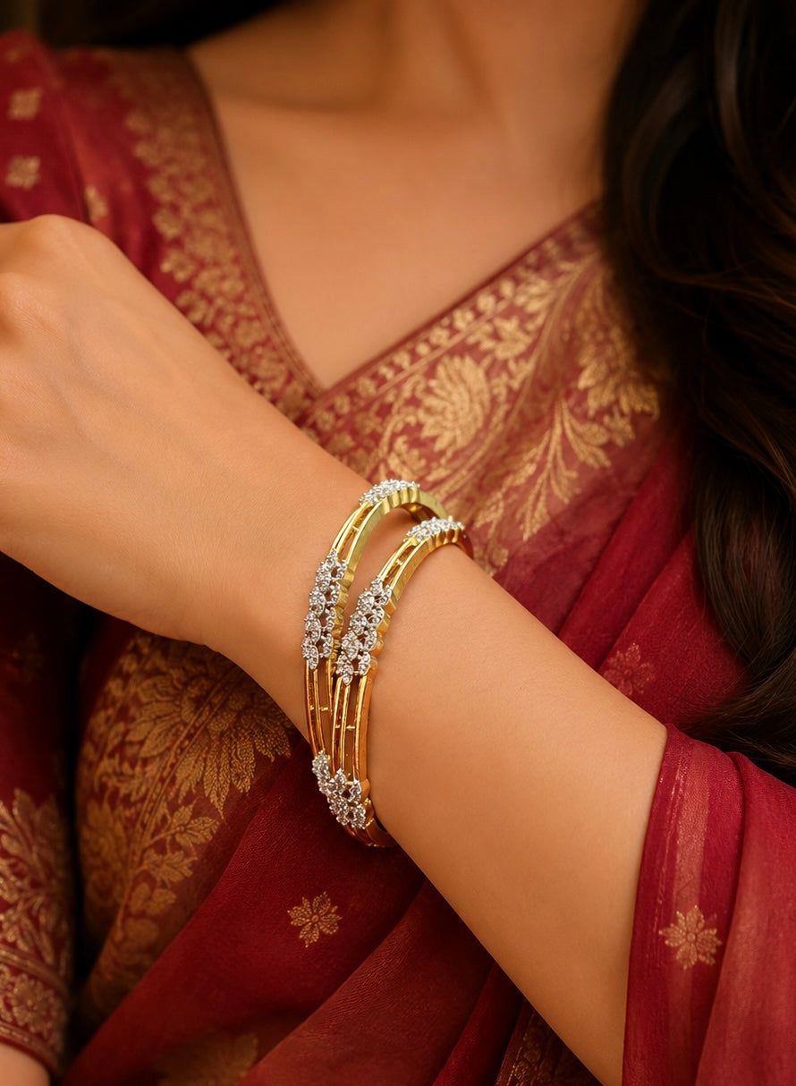 Classic Dual-Tone American Diamond Kada Bangle Set