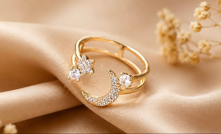 Moon & Star Crystal Rings
