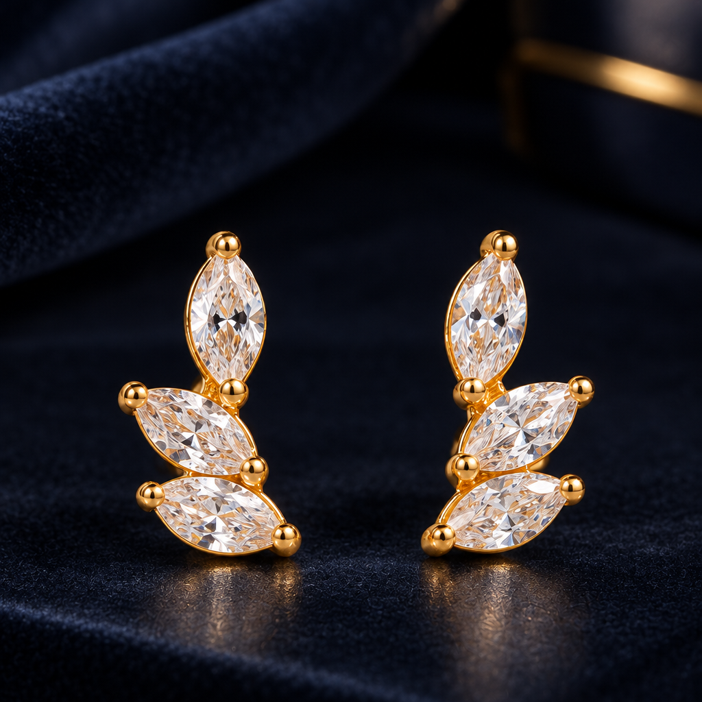 Marquise leaf crawler earrings