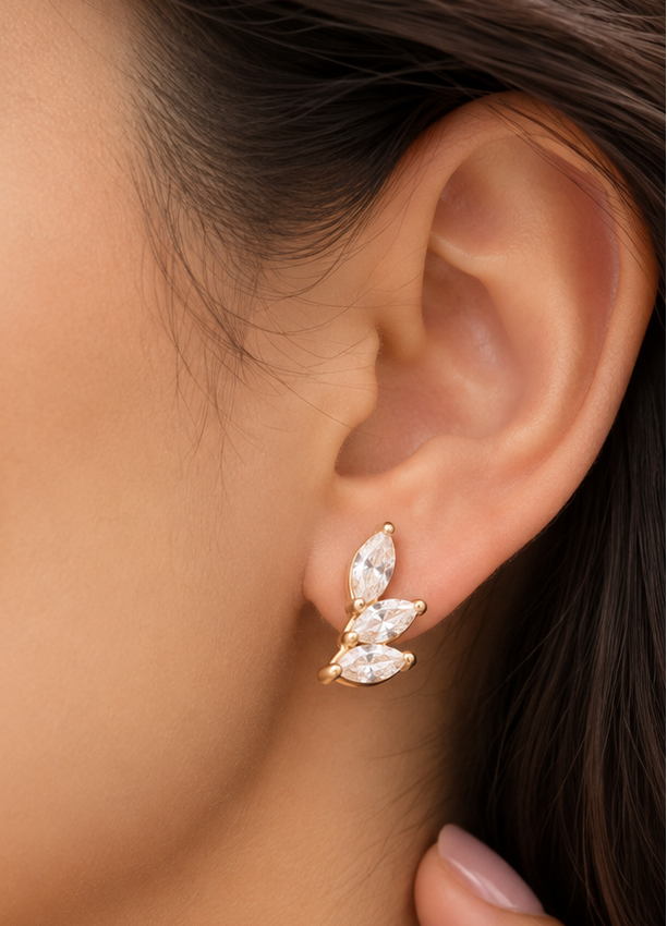 Marquise leaf crawler earrings
