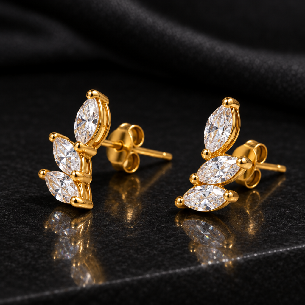 Marquise leaf crawler earrings
