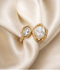 organic molten gold irregular pearl and crystal bypass ring