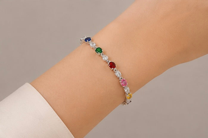 Vibrant multicolor crystal tennis bracelet