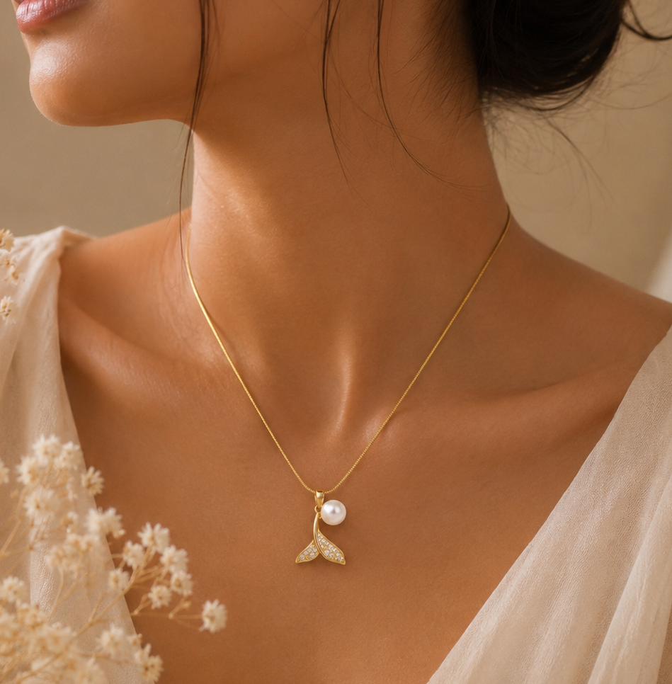 Elegant Mermaid Tail Pearl Necklace.
