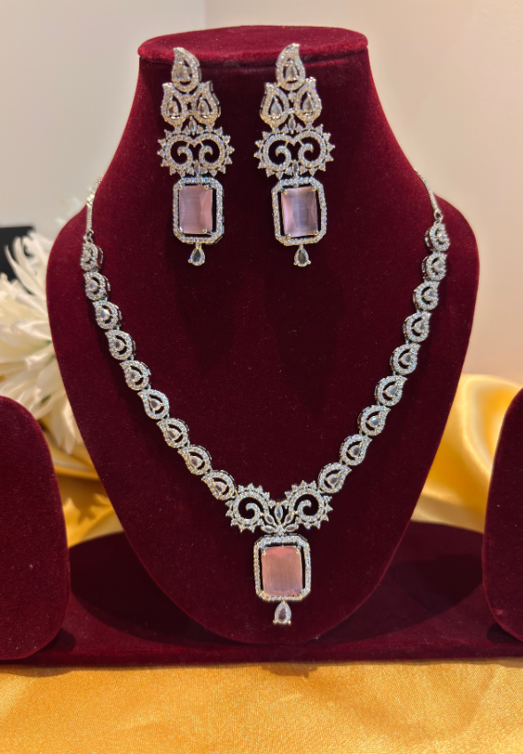 AD necklace set with baby pink stone