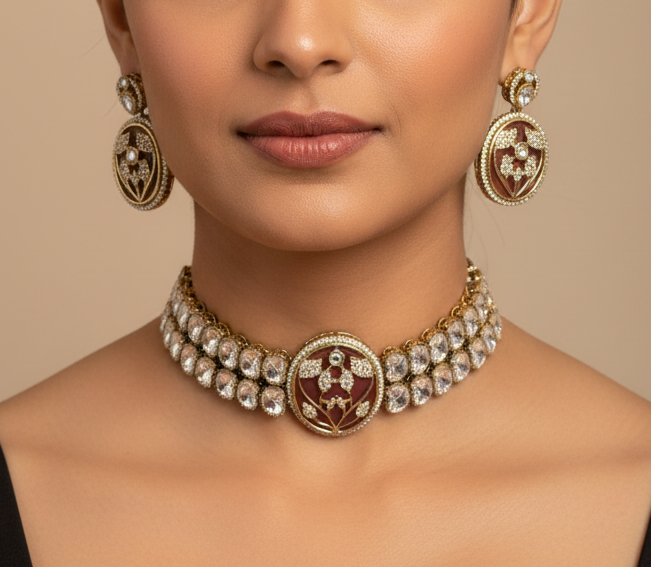 Kundan choker necklace with AD work on stone