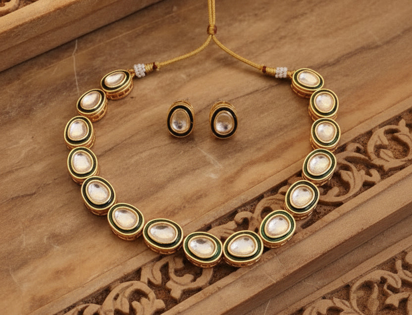 Kundan oval choker necklace Green (large)