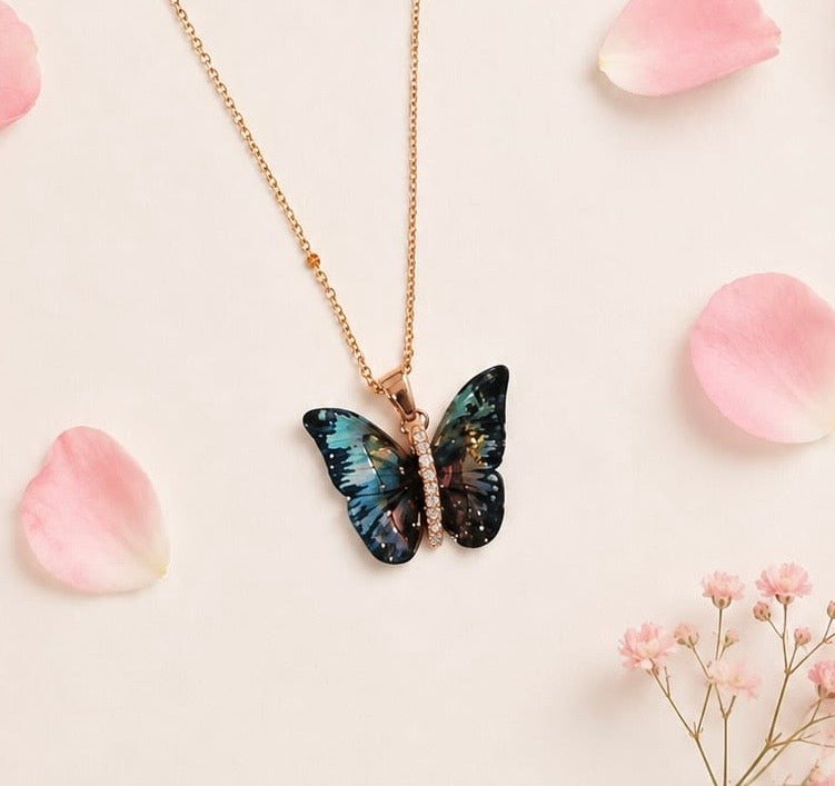 Multicolor Resin Butterfly Pendant Necklace