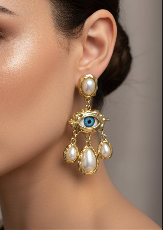 Baroque Evil Eye Chandelier Earrings