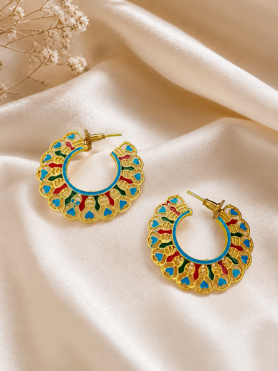 Meenakari artisan half hoop earrings