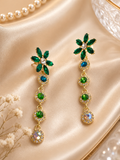 Vintage Floral Crystal Linear Drop Earrings