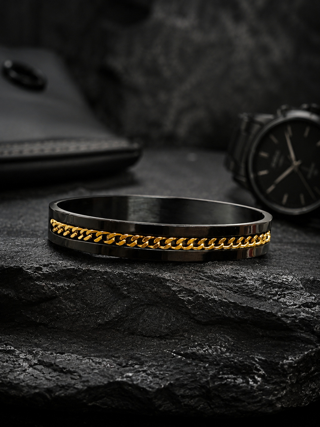 Cuban Chain Inlaid Black Kada Men
