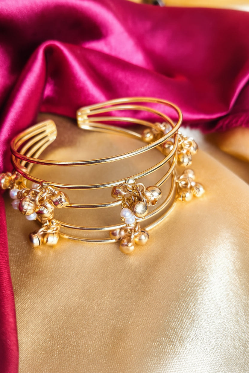 Traditional Kashmiri-inspired Multi-Layer Ghungroo Cuff Bracelet