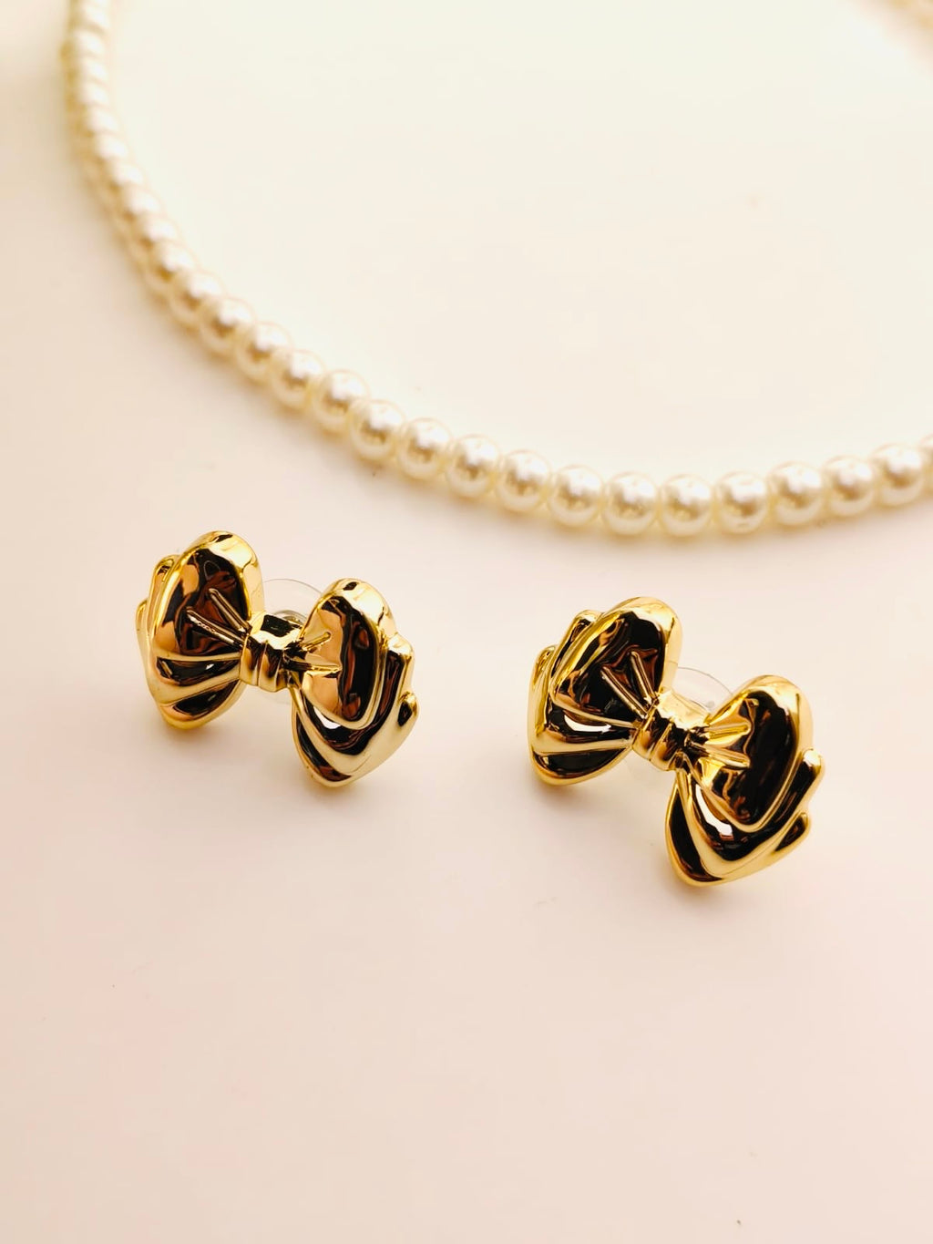 Gold-Plated Plumpy Bow Stud Earrings