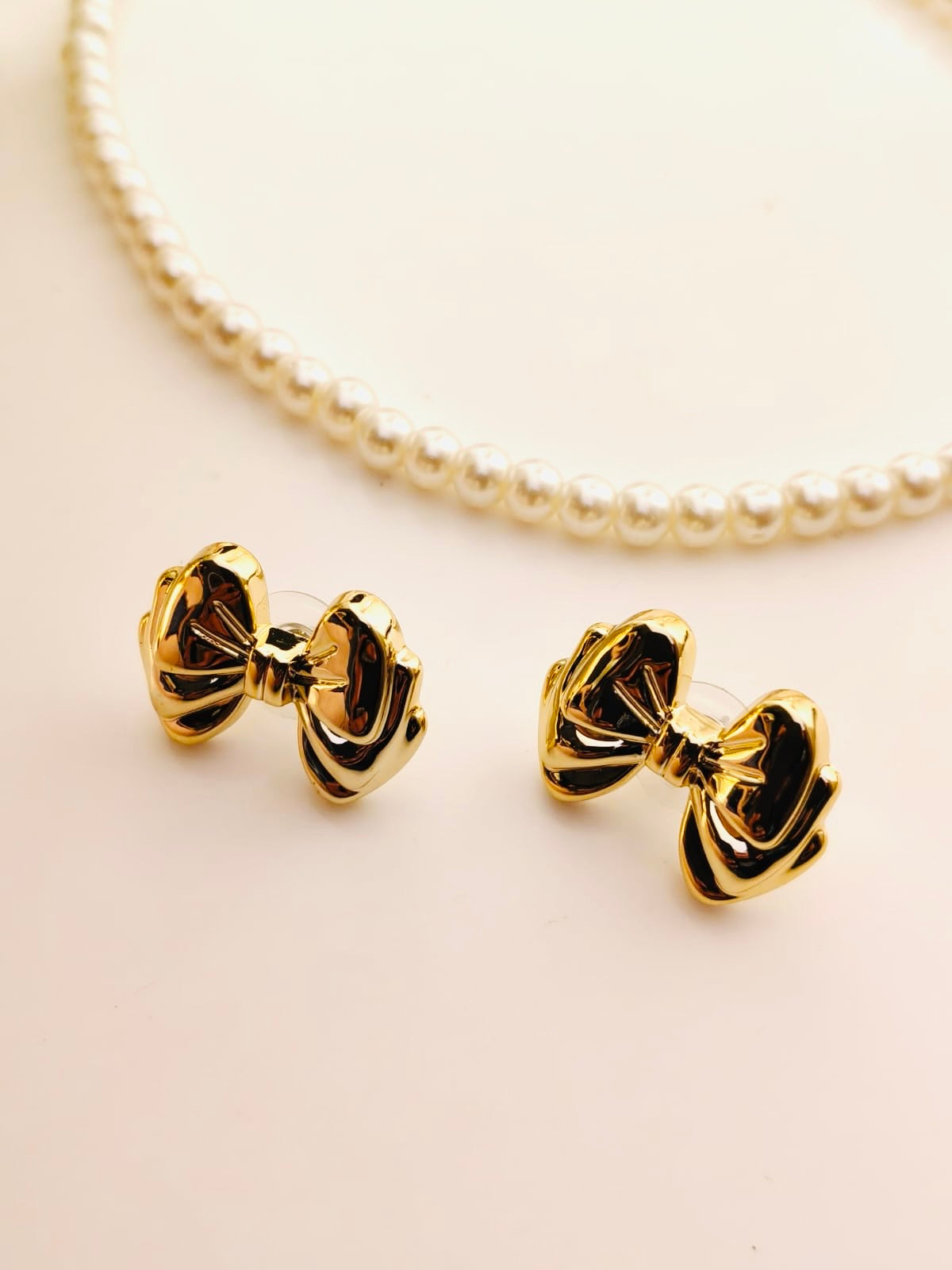 Gold-Plated Plumpy Bow Stud Earrings