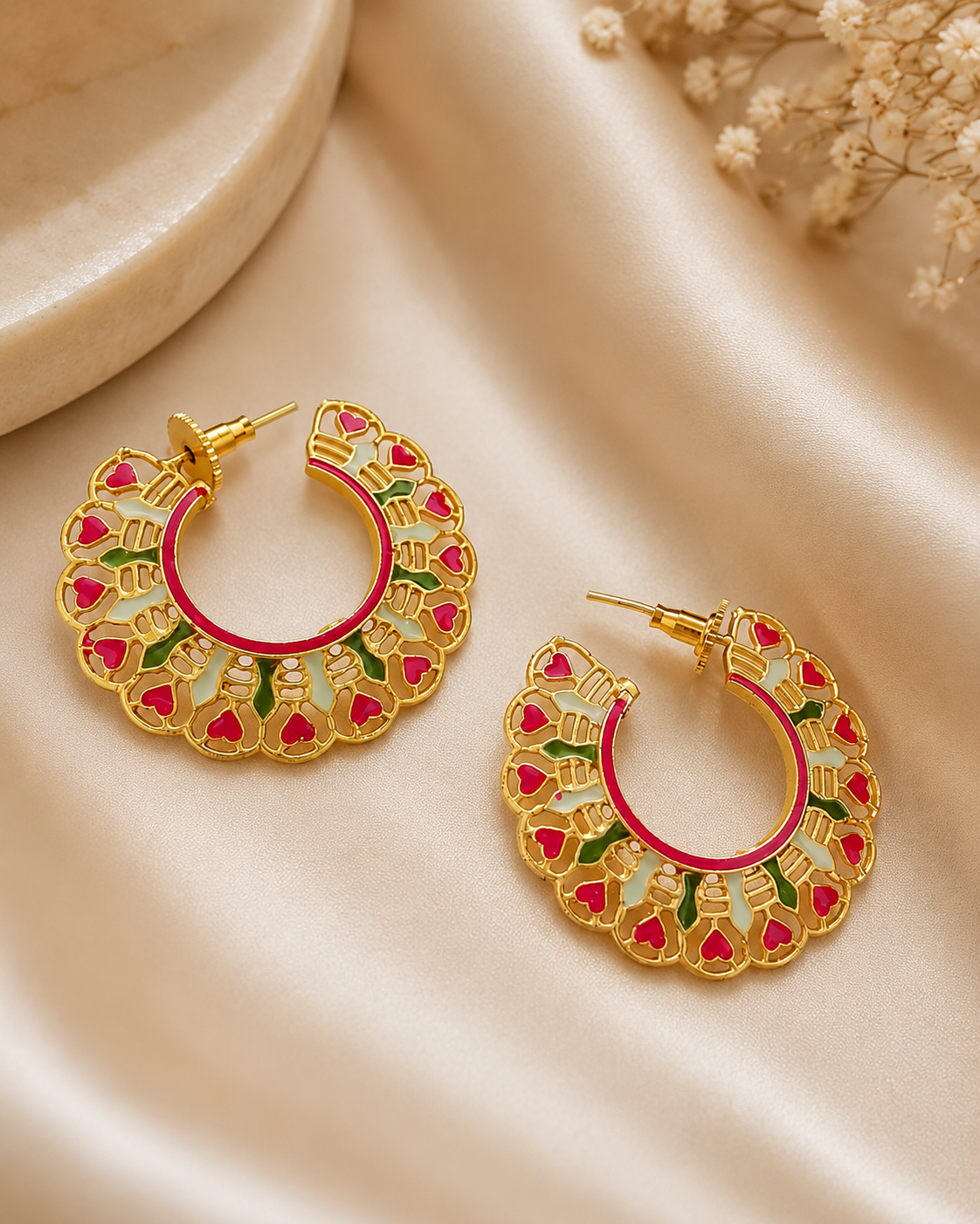 Meenakari artisan half hoop earrings