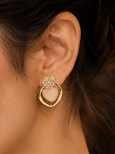Korean-style double heart stud earrings