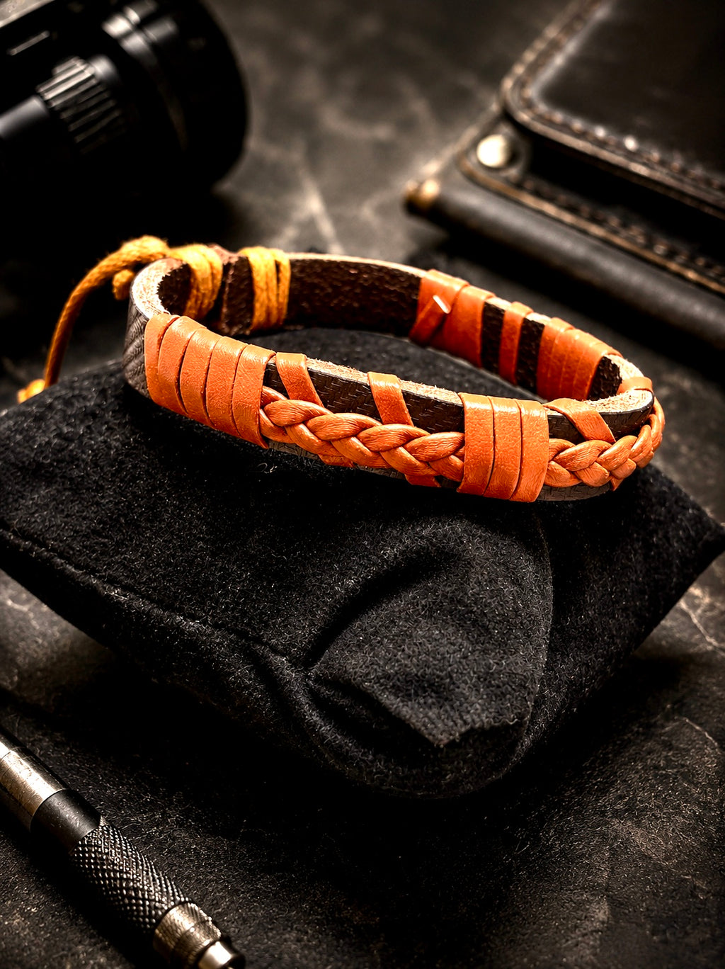 Braided leather wrap bracelet