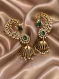Rajwadi Antique Gold American Diamond Ear Cuff Jhumka